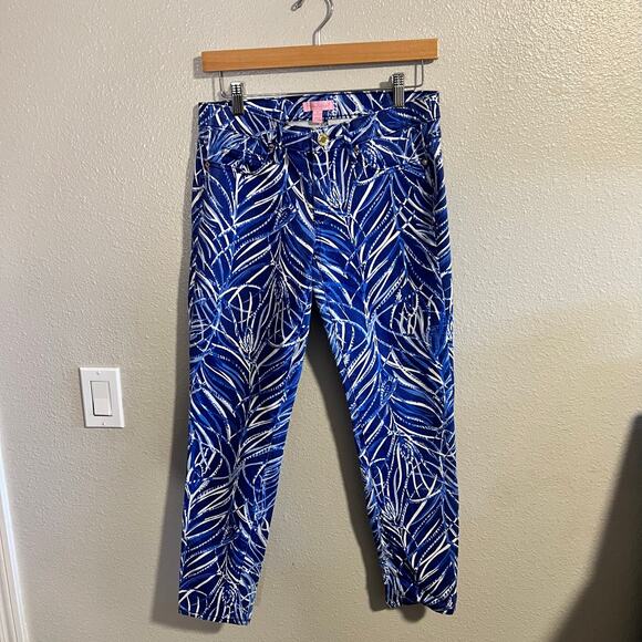 Lilly Pulitzer South Ocean Skinny Crop Blue Pants Size 6 - Picture 2 of 8